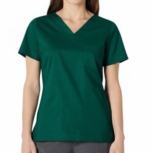 Women's Classic Fit V-Neck Stretch Scrub Top Hunter Green NWT Amazon Essentials